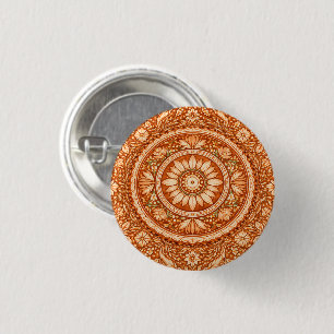 Terracotta Bloemen Mandala Ronde Button 3,2 Cm