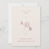 Terracotta bloemen minimalistisch monogram elegant save the date (Voorkant)