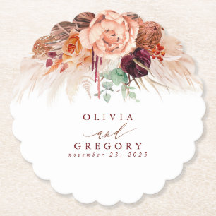 Terracotta Bloemen Pampas Grass Elegant Tropisch Kartonnen Onderzetters