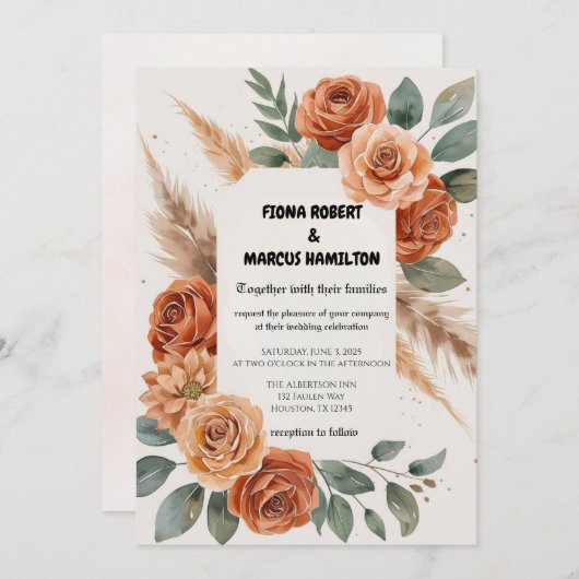 Terracotta Bloemen Rustiek Aardse Boho Huwelijk Save The Date (Voorkant / Achterkant)