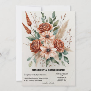 Terracotta Bloemen Rustiek Boho Huwelijk Save The Date