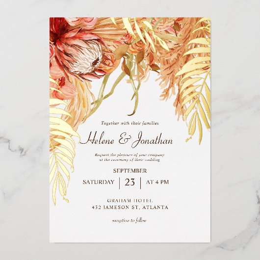 Terracotta Bloemen Rustieke Bruiloft Folie Uitnodiging (Voorkant)