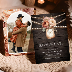 Terracotta Bloemen Schuur Hout Foto Bruiloft Save The Date