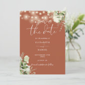 Terracotta Bloemen String Lights QR Code Bruiloft Save The Date (Staand voorkant)