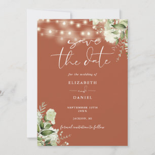 Terracotta Bloemen String Lights QR Code Bruiloft Save The Date