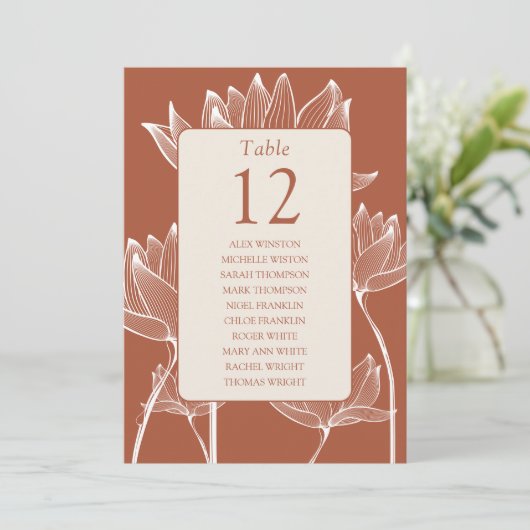 Terracotta Bloemen Tafel Nummer Zitting Grafiek (Staand voorkant)