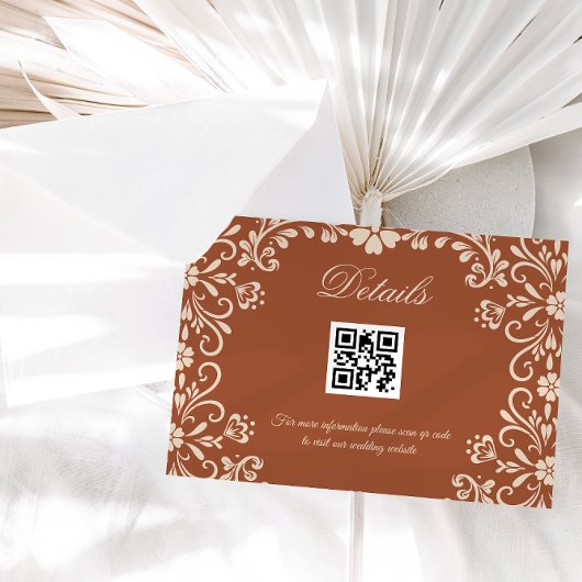 Terracotta Bloemen Trouwdetails Informatiekaartje