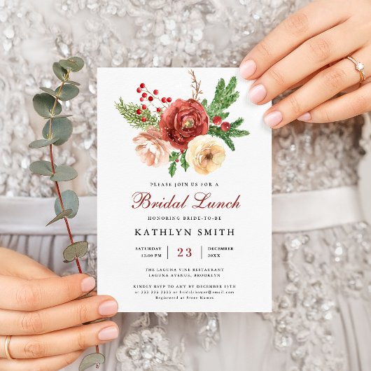 Terracotta Bloemendennenbos Groen Bridal Lunch Uitnodiging Briefkaart