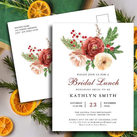 Terracotta Bloemendennenbos Groen Bridal Lunch Uitnodiging Briefkaart