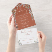 Terracotta Bloemengroen Script Trouw All In One Uitnodiging (Afscheurbaar)