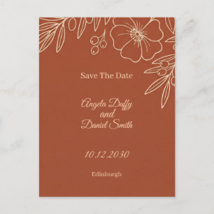 Terracotta bloemige save the date-ansichtkaart briefkaart