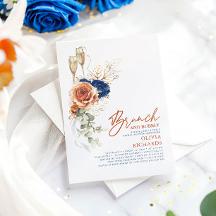 Terracotta & Blue Brunch en Bubbly Vrijgezellenfee Kaart
