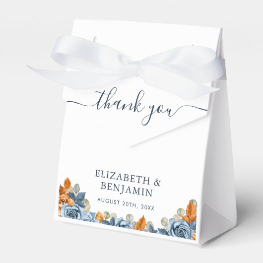 Terracotta Blue Rust Eucalyptus Monogram Bedankt Bedankdoosjes (Voorkant Zijde)