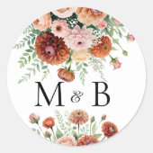Terracotta Blush Flowers Greenery Letter Initialen Ronde Sticker (Voorkant)