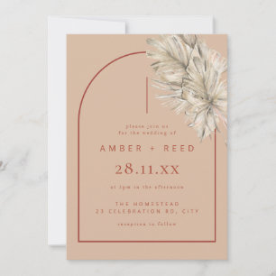 Terracotta & Blush Modern Arch Palm Leaf Wedding Kaart