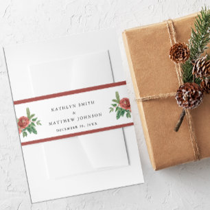 Terracotta Blush Pink Floral Pine Winter Wedding Uitnodigingen Wikkel