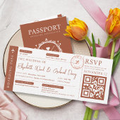 Terracotta Boarding Pass Reizen Bruiloft Kaart