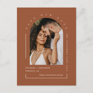 Terracotta Boho Arch Photo QR Code Save Our Date Briefkaart