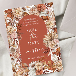 Terracotta Boho Bloem Vintage Herfst Bruiloft Save The Date