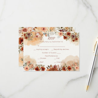 Terracotta Boho Bloemrijke Herfst Rustieke Elegant RSVP Kaartje