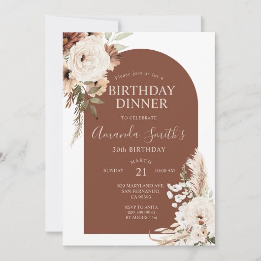 Terracotta Boho Boog Bloemendiner 30ste Verjaardag Kaart (Voorkant)