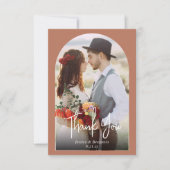 Terracotta Boho Boog Fotobruiloft Bedankkaart (Voorkant)