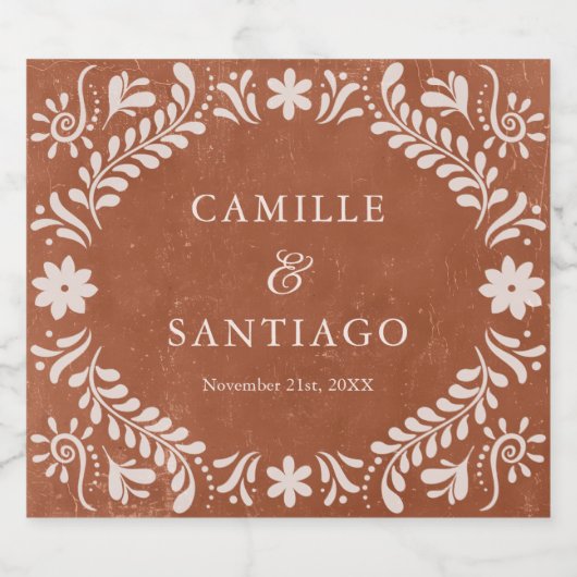 Terracotta Boho Bruiloft Sparkling Wijnetiket (Enkel label)