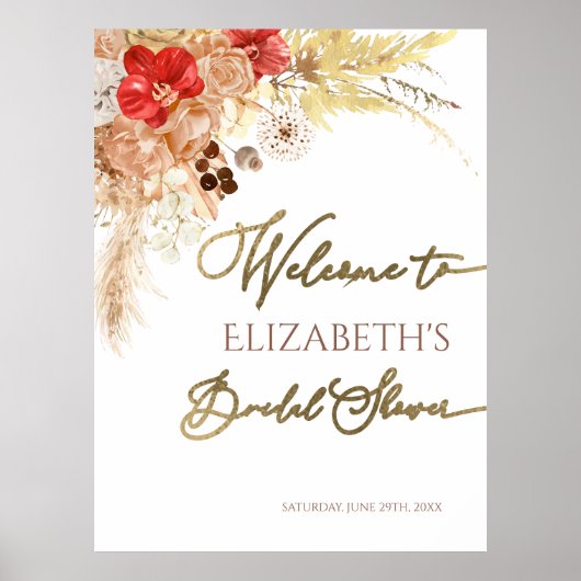 Terracotta Boho Fête des mariées florale Affiche d (Devant)