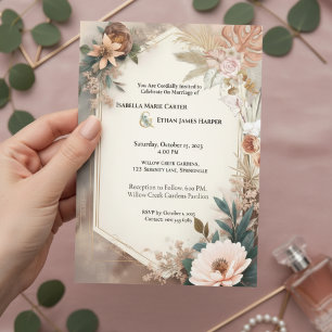 Terracotta Boho Floral bruiloft Uitnodigen Kaart