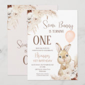 Terracotta Boho Floral Bunny Balloon 1e verjaardag Kaart (Voorkant / Achterkant)