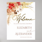 Terracotta Boho Floral Couples Affiche de bienvenu (Devant)