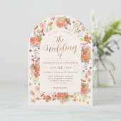 Terracotta Boho Floral Fall Wedding Kaart (Staand voorkant)