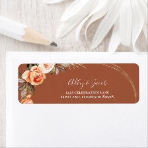 Terracotta Boho Floral Fall Wedding Return Address Etiket