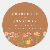 Terracotta Boho Floral Fall Wedding Ronde Sticker (Voorkant)