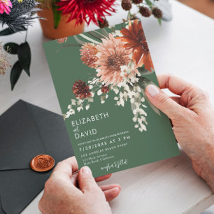 Terracotta Boho Floral Olive Green Wedding Kaart
