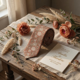 Terracotta Boho Floral Sketch Peony Botanical Stropdas