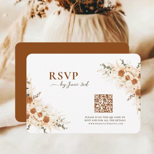 Terracotta Boho Floral Wedding RSVP met QR-code