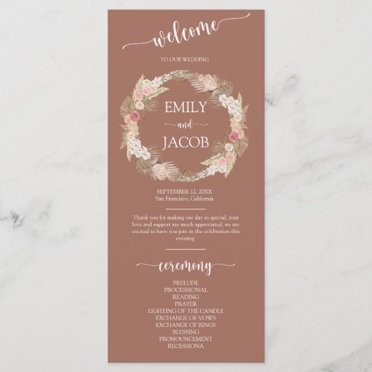 Terracotta Boho Floral Wreath Wedding Flat Program Programma (Voorkant)
