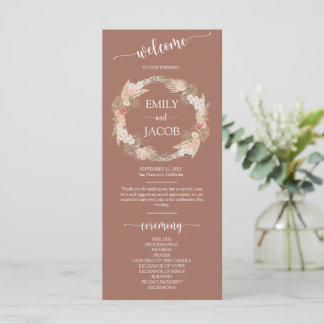Terracotta Boho Floral Wreath Wedding Flat Program Programma