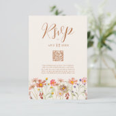 Terracotta Boho Herfst Bloemen bruiloft QR Code RSVP Kaartje (Staand voorkant)