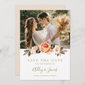 Terracotta Boho Herfst Bloemen Vaal Oranje Trouwfe Save The Date (Voorkant / Achterkant)