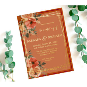 Terracotta Boho Herfst Floral Waterverf Folie Uitnodiging