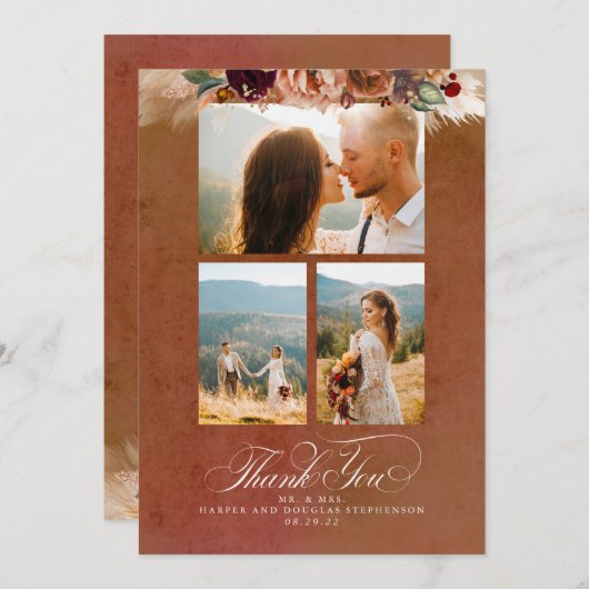 Terracotta Boho Mariage à deux côtés Merci photo (Devant / Derrière)