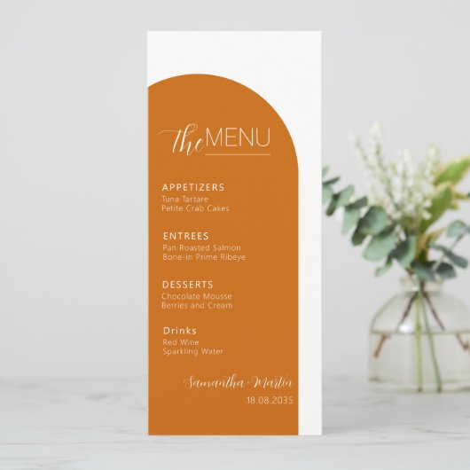 Terracotta Boho Minimal Script Wedding Menu (Staand voorkant)