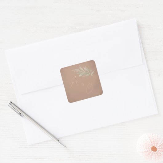 Terracotta Boho Minimalist Wedding  Vierkante Sticker (Envelop)