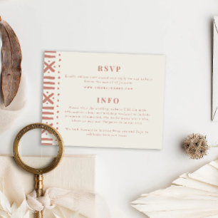 Terracotta Boho Mudcloth Border Wedding Informatiekaartje