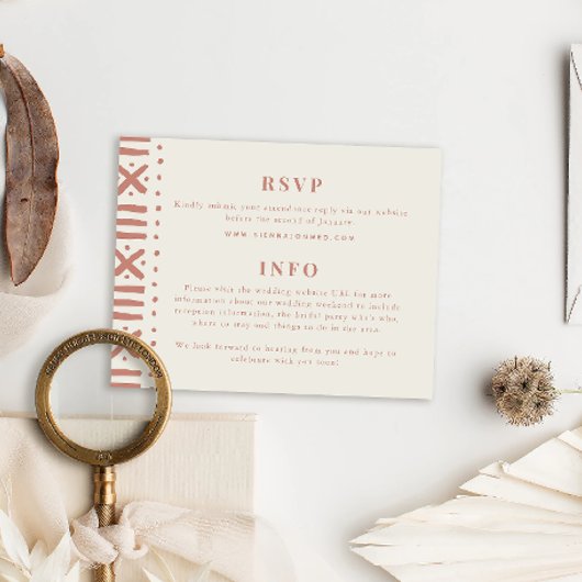 Terracotta Boho Mudcloth Border Wedding Informatiekaartje