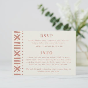 Terracotta Boho Mudcloth Border Wedding RSVP Kaartje