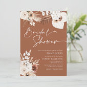 Terracotta Boho Pampas Bridal Shower Kaart (Staand voorkant)