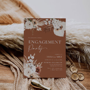 Terracotta Boho Pampas Engagement Party Invitation